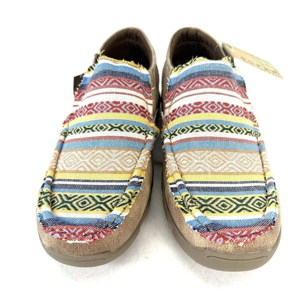 Roper Womens Beige Multi Fabric Johnnie Slip-On Shoes Size 6 Striped Geometric
